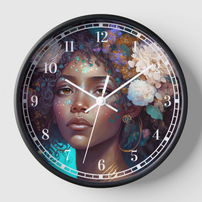 Horloge African American Black Goddess Queen Imaginaire Ar (Recto)