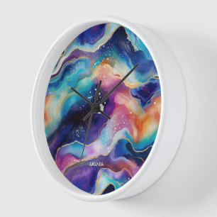 Horloge Agate de parties scintillant arc-en-ciel coloré es