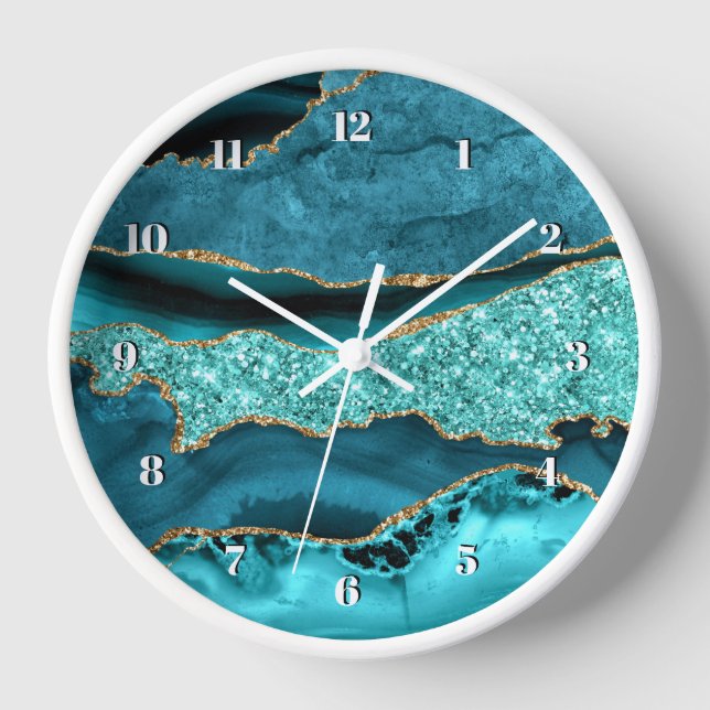 Horloge Agate Turquoise Blue Gold Parties scintillant Marb (Recto)