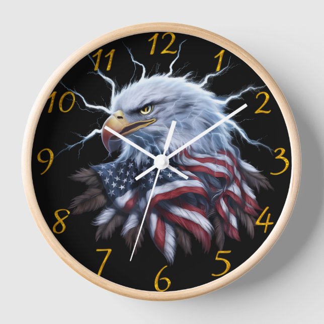 Horloge Aigle Majestueux Couronné Avec Drapeau Américain (Recto)