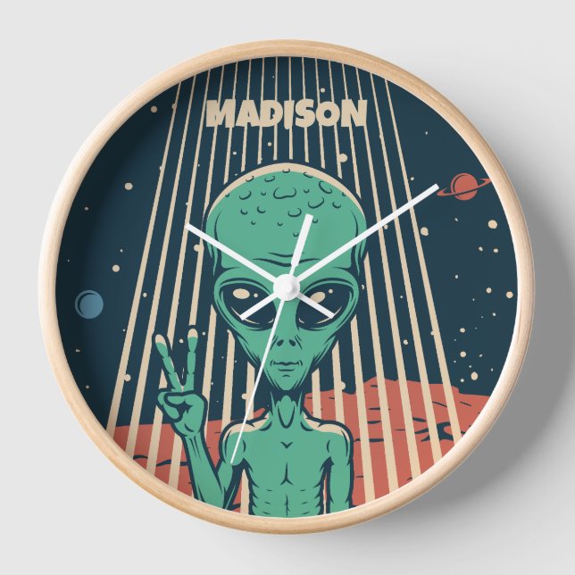 Horloge Alien UFO de nom personnalisé (Recto)