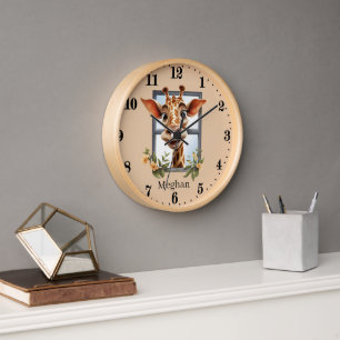 Horloge Amateurs de girafe mignonne ajouter nom