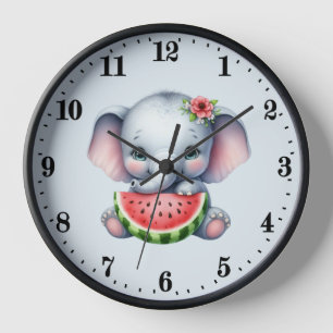 Horloge Amateurs de pastèque aux éléphants mignons