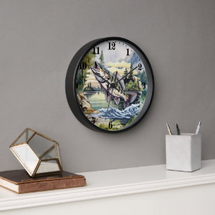 Horloge Amateurs de pêche cool lac aquarelle
