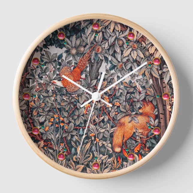 Horloge ANIMAUX FORESTIERS Pheasant Red Fox Grey Floral (Recto)