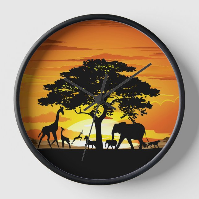 Horloge Animaux sauvages sur le coucher de soleil de la sa (Recto)