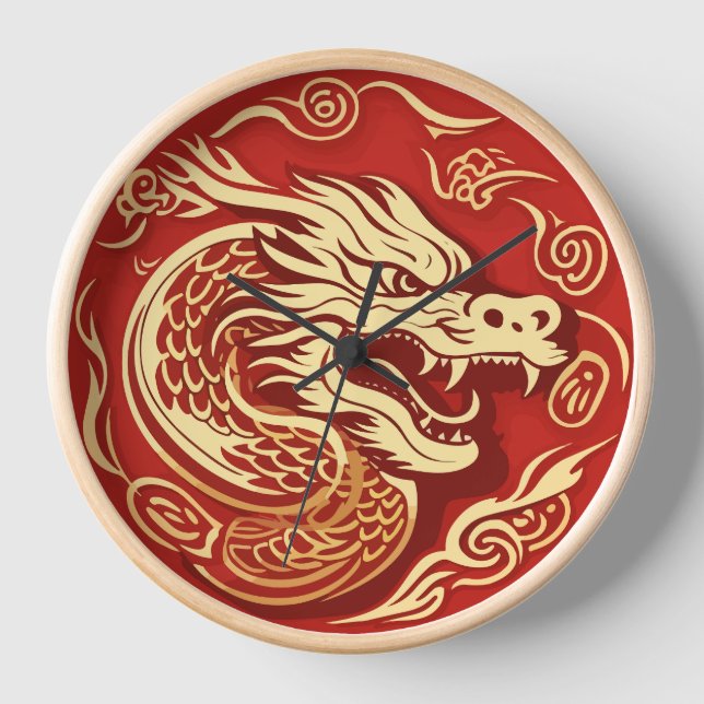 Horloge Année du Dragon 2024 Année lunaire chinoise 2024 (Recto)
