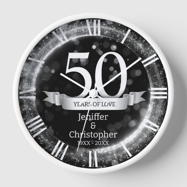 Horloge Anniversaire de Mariage Année Modifiable Paillette (Recto)