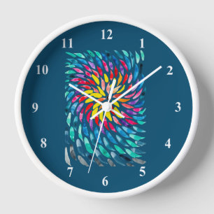 Horloge Aquarelle arc-en-ciel spirale abstraite