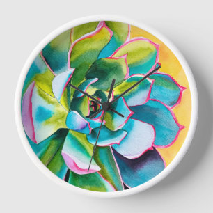 Horloge Aquarelle botanique de succulente