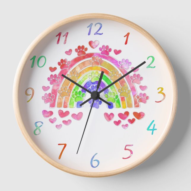Horloge Aquarelle Chien Arc-En-Ciel Empreintes de pattes E (Recto)