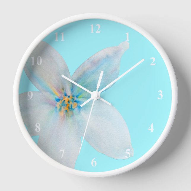 Horloge Aquarelle de fleur pastel blanc (Recto)