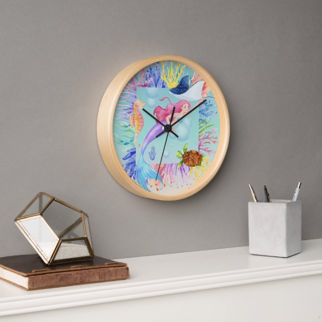 Horloge Aquarelle de sirène de mer (Bureau)