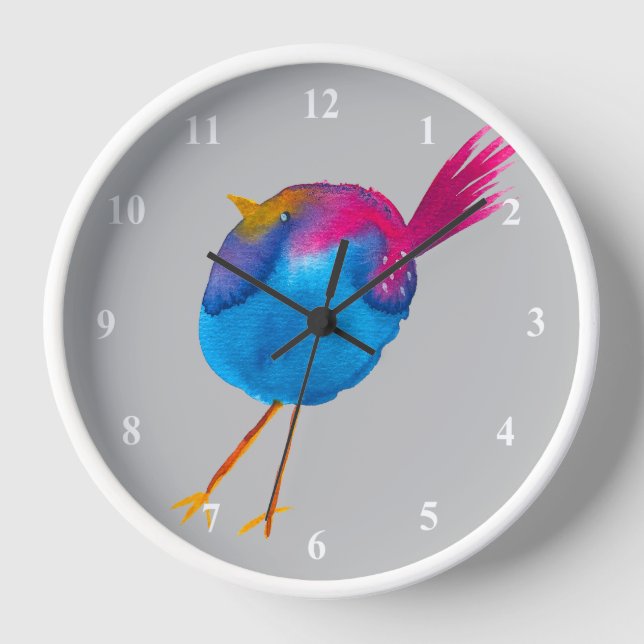 Horloge Aquarelle d'oiseau bleu (Recto)