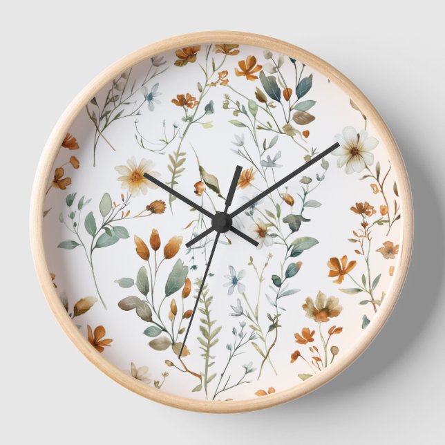 Horloge Aquarelle fleur sauvage style Boho (Recto)