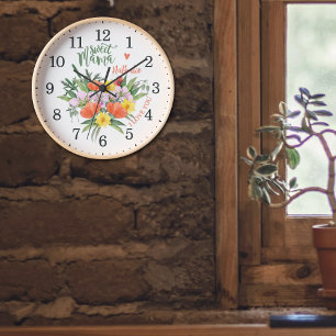 Horloge Aquarelle Fleurie Sweet Mama, Mur Personnalisé