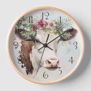 Horloge Aquarelle florale de vache
