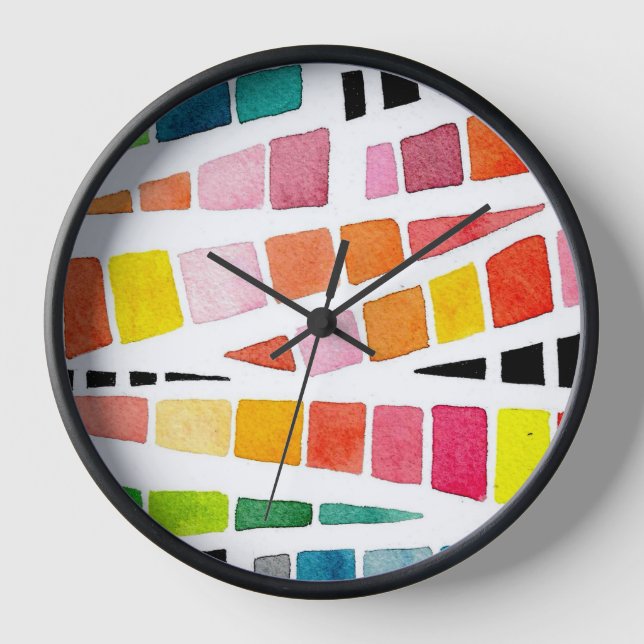 Horloge Aquarelle funky Motif géométrique (Recto)