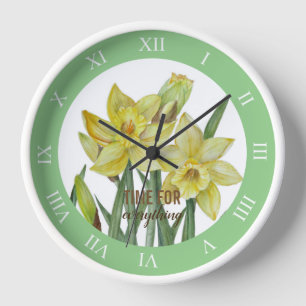 Horloge Aquarelle Jaune Daffodiles Chiffres Romains