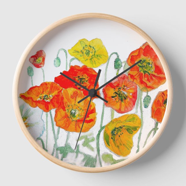 Horloge Aquarelle orange rouge jaune cushion blanc (Recto)