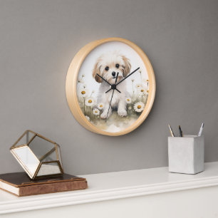 Horloge Aquarelle Poodle dans les marais