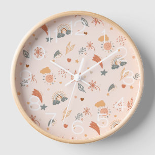 Horloge Aquarelle Retro Boho Arc-en-ciel neutre
