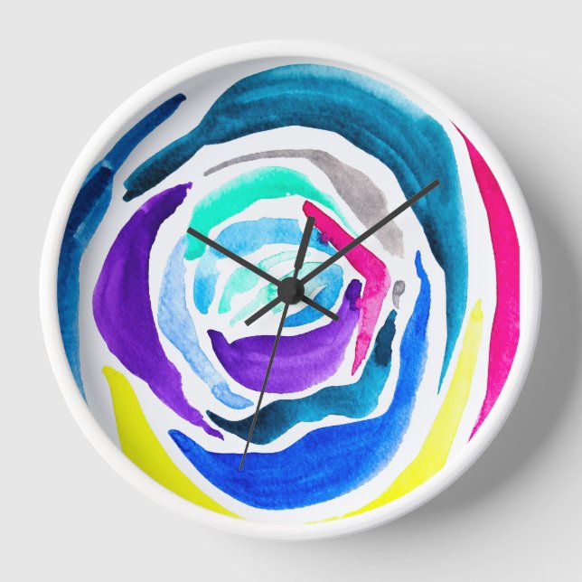Horloge Aquarelle rose pop art bleu (Recto)