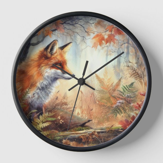 Horloge Aquarelle Rouge Renard Automne Couleur automne Nat (Recto)