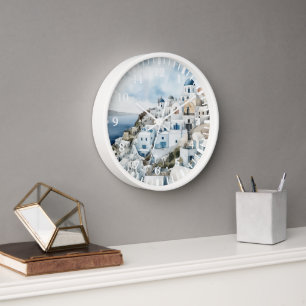 Horloge Aquarelle Santorin Grèce