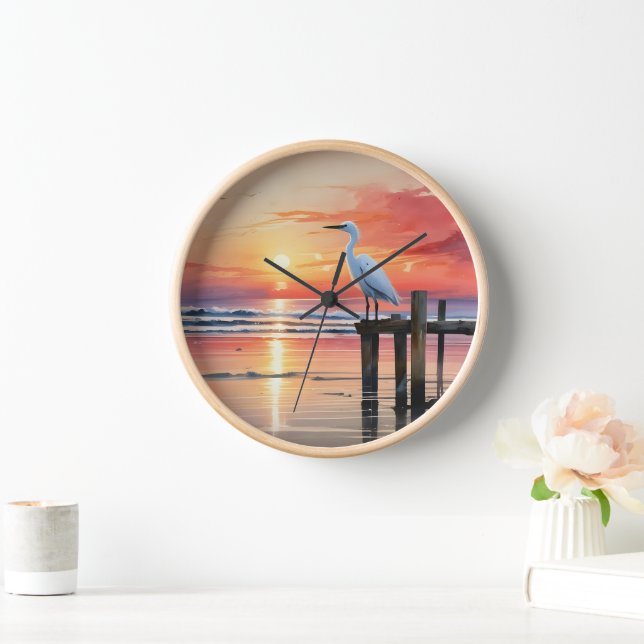 Horloge Aquarelle Soleil Côtier Avec Aiguille (Maison)