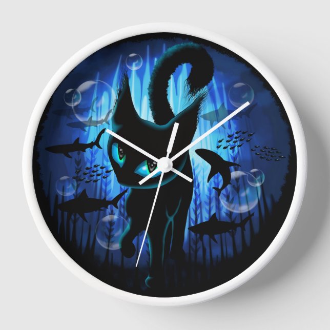 Horloge Aquaticat - Chat surréaliste en Imaginaire profond (Recto)