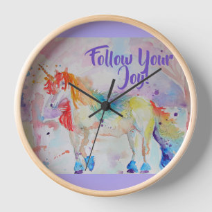 Horloge Arc en arc-en-ciel Unicorne aquarelle coussin