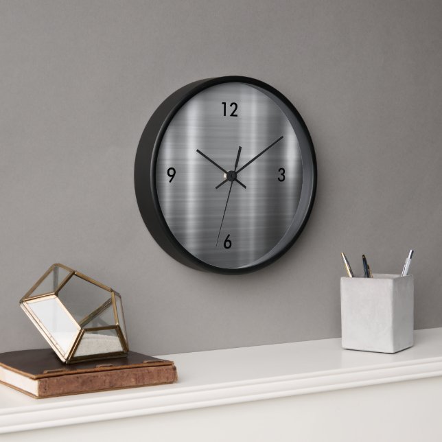 Horloge Argent métallique brossé moderne (Bureau)