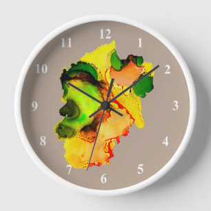 Horloge art Abstrait alcool encre jaune vert