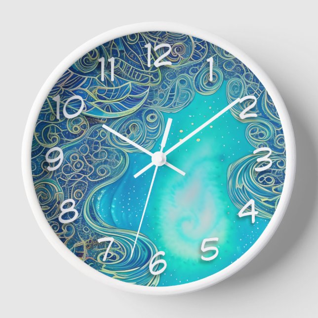 Horloge Art Abstrait bleu et Turquoise (Recto)