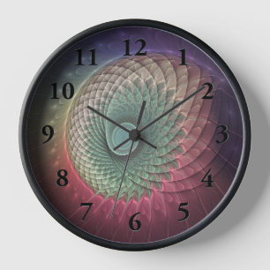Horloge Art abstrait d'escargot moderne coloré fractal