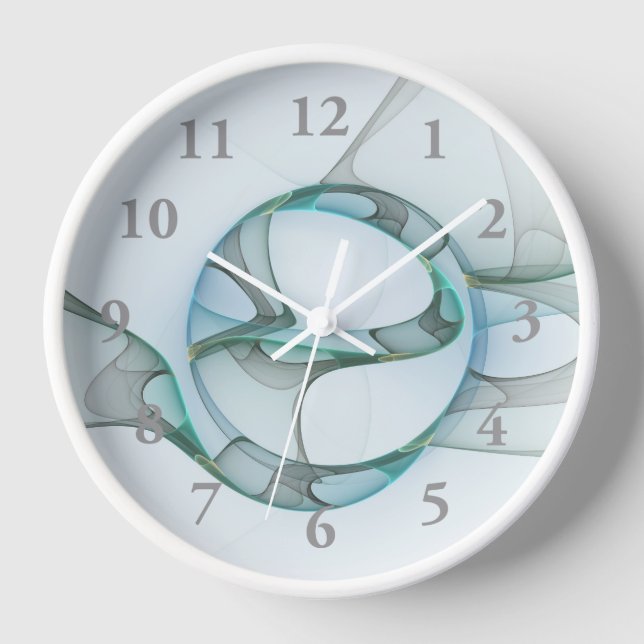 Horloge Art Abstrait moderne Fractal Bleu Turquoise Gris (Recto)