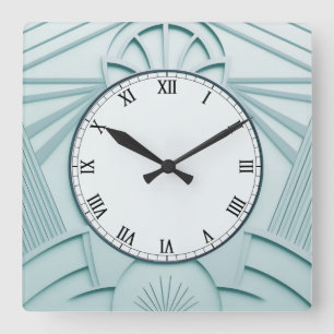 Horloge Art Déco Bleu Mint - Lignes Abstraites Élé