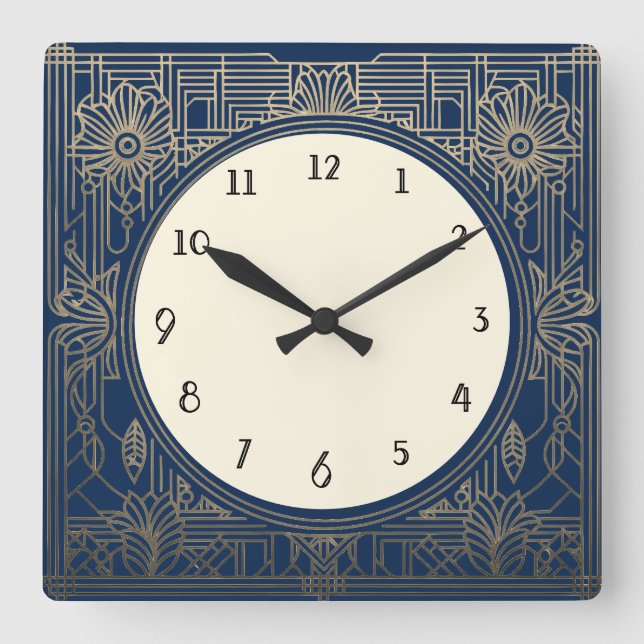 Horloge Art Déco carré dans Marine Bleu foncé et O (Recto)