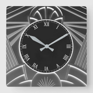Horloge Art Déco Gris Charbon - Lignes Abstraites