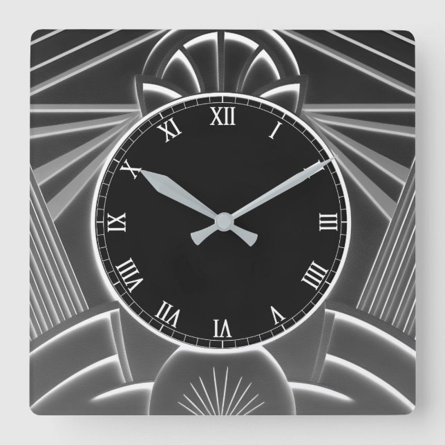 Horloge Art Déco Gris Charbon - Lignes Abstraites (Recto)