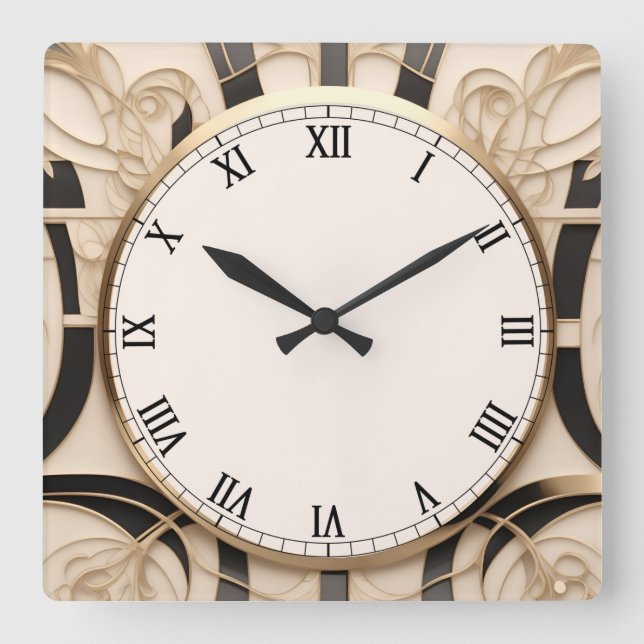 Horloge Art Nouveau Art Déco - Noir Blanc et Or (Recto)