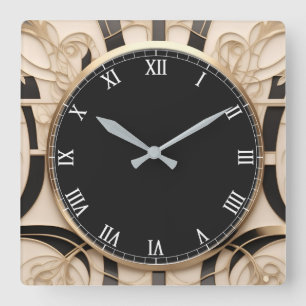 Horloge Art nouveau foncé - Noir Blanc Or