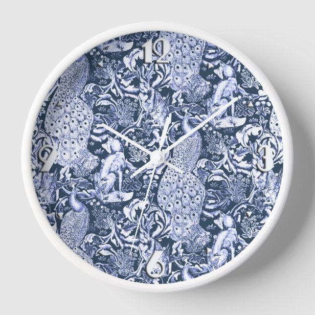 Horloge Art Nouveau Peacock Print, Navy et White (Recto)