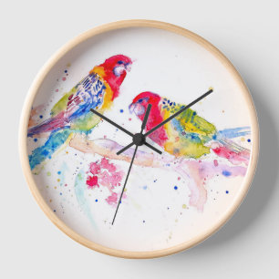 Horloge Art perroquet Aquarelle Peinture Aqua Colorful