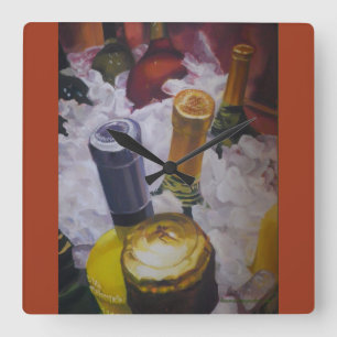 Horloge avec bouteilles de vin dans un seau