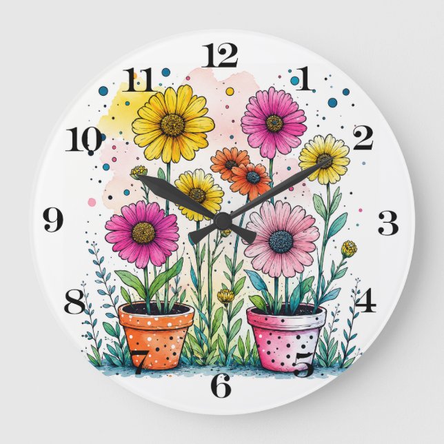 Horloge avec des fleurs dans un pot (Recto)