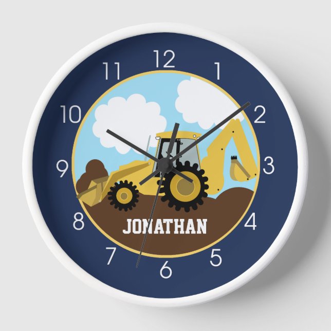 Horloge Backhoe Construction Marine Bleu Garçons Mur pour  (Recto)
