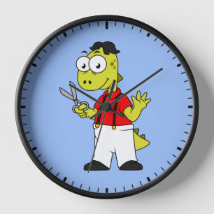 Horloge Barbier À Rex Tyrannosaurus Avec Ciseaux.