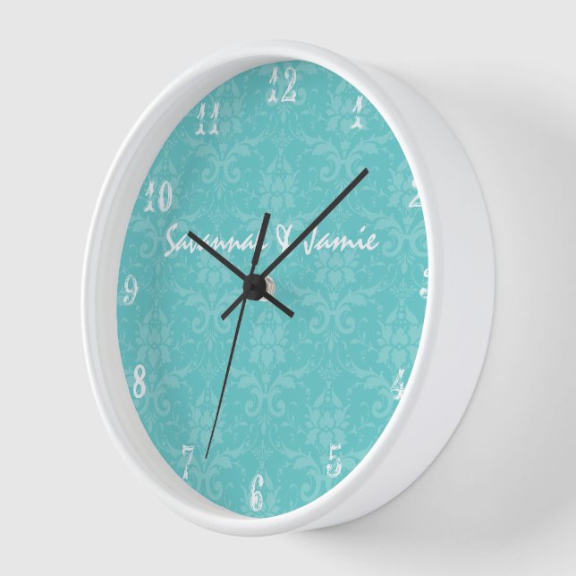 Horloge baroque Aqua Damask personnalisée (Angle)